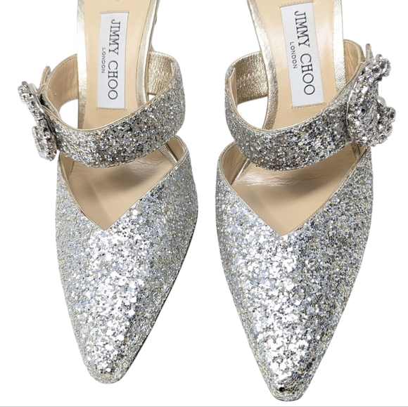 NEW Jimmy Choo Marta 100 Silver Crystal Coarse Glitter Mule Heel Size EU 40 - Picture 5 of 12